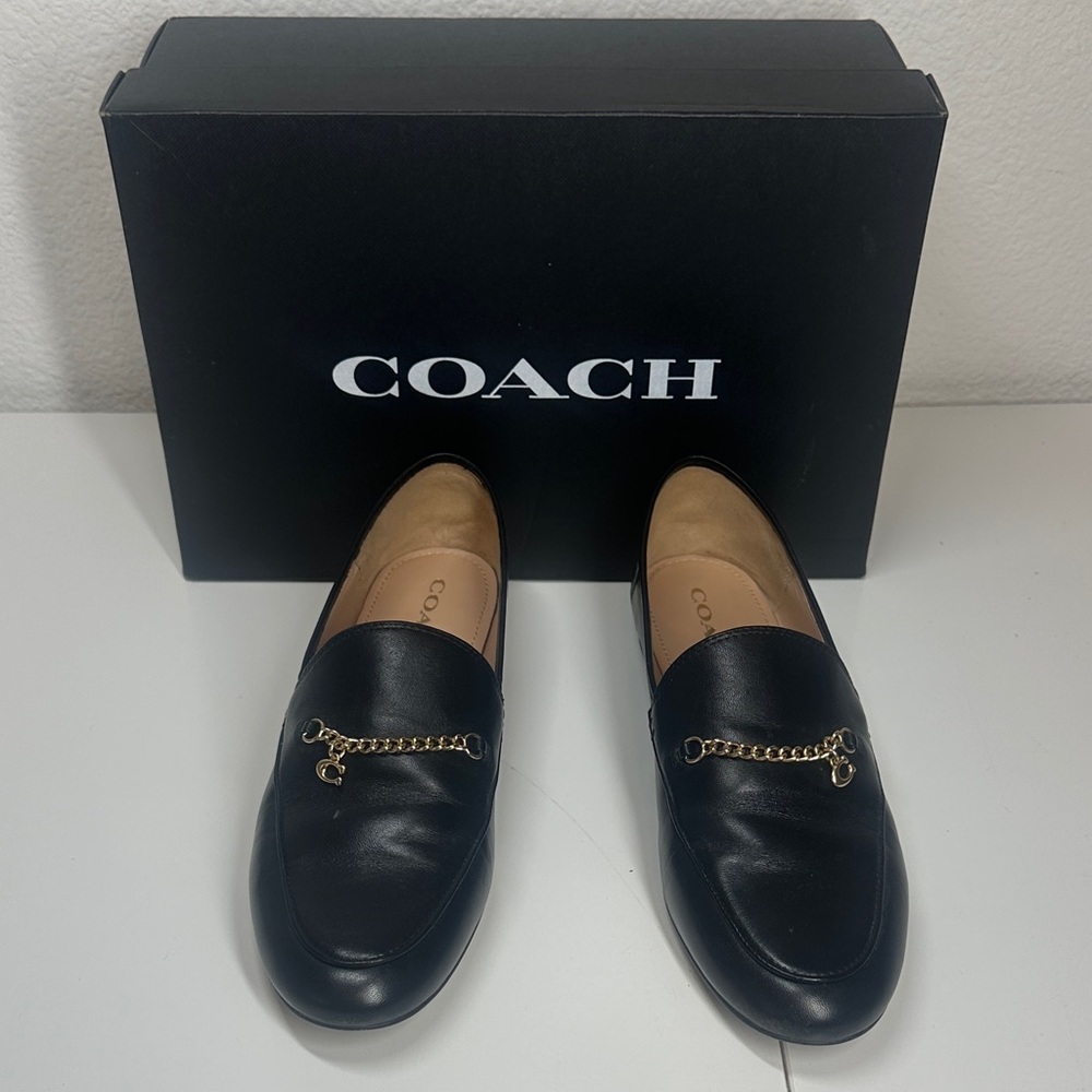 Coach Hannah Black Leather Chain Loafers